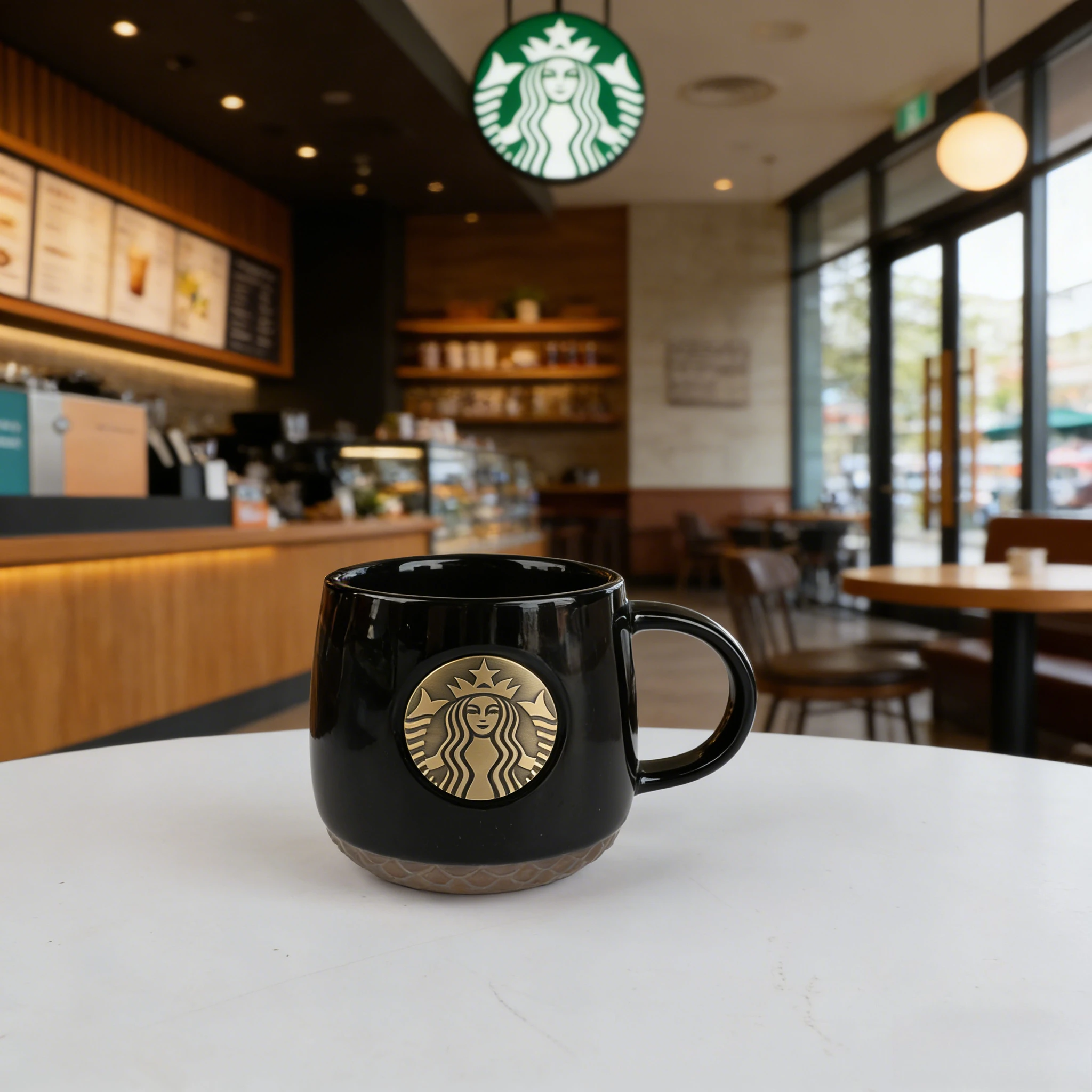 Caneca Clássica Starbucks Sereia Preta com Escamas de Peixe e Emblema Bronze, Caneca de Cerâmica para Café, Presente para Escritório