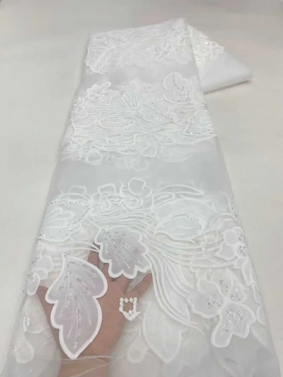 Luxe 3D Kant Stof 5 Yards 2025 Hoge Kwaliteit Tule Kant Stof Geborduurde Afrikaanse Nigeriaanse Stof Voor Jurk Naaien