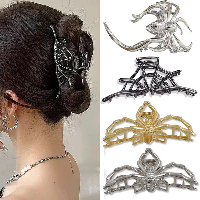 New Trendy Spider Hair Claw Clamp Vintage Silver Black Color Hair Clip Women Fashion Hairpins Hair Accessories 2024 New Headwear