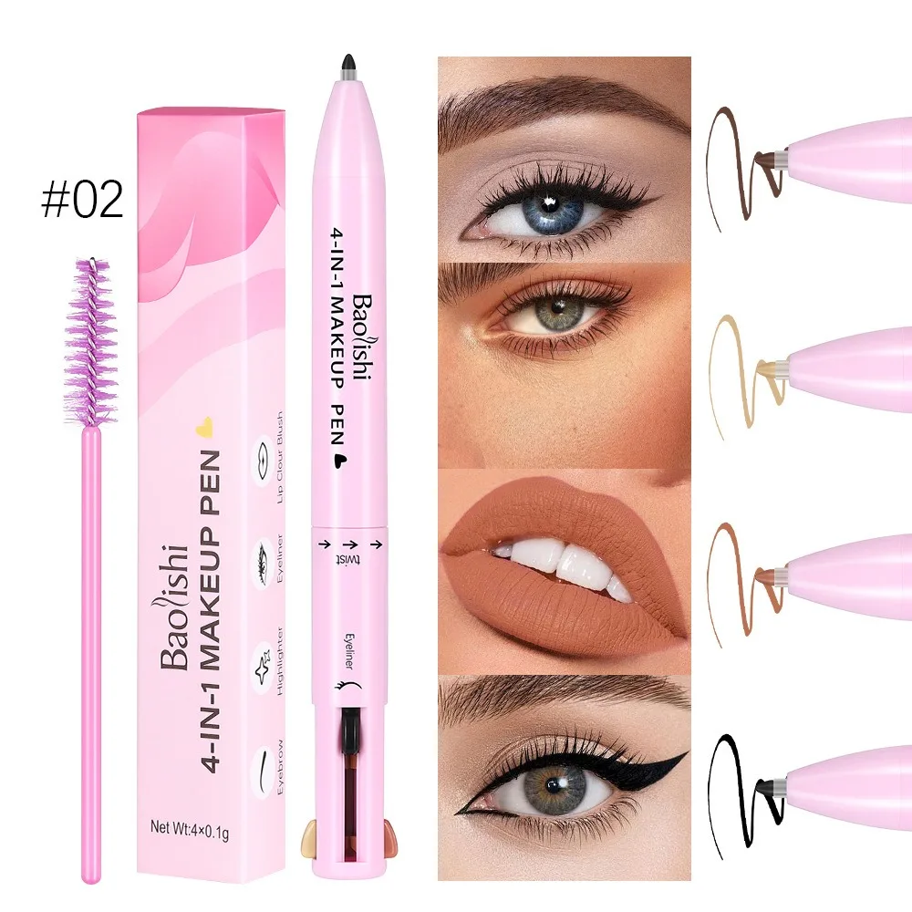 Penna per trucco multifunzione portatile 4 in 1 Eyeliner da viaggio compatto e liscio a lunga durata Trucco per gatti con labbra impermeabile