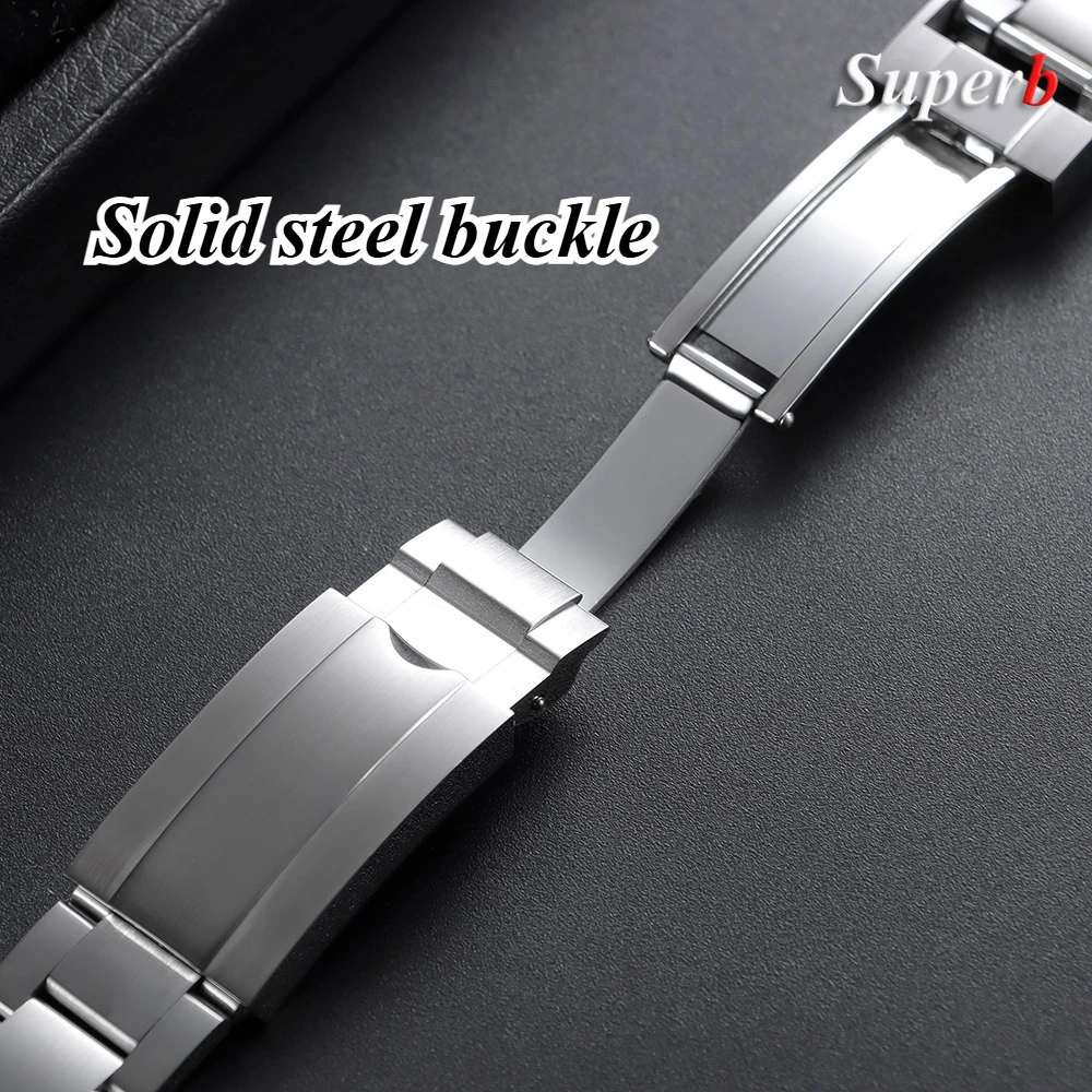 منحني نهاية سوار ساعة 20 مللي متر ل رولكس الغواصة دايتونا GMT الرجال للطي المشبك الفاخرة الصلبة الفولاذ المقاوم للصدأ حزام ساعة اليد