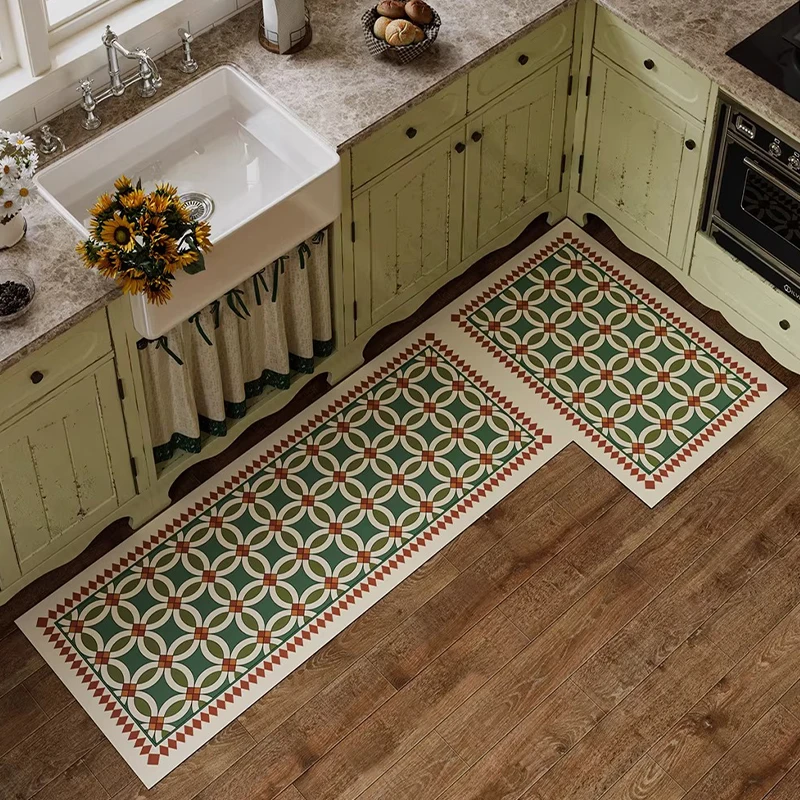 Kitchen Floor Mat Oil-proof Anti-slip Carpet American Style Home Decor Rug Long Leather PVC Waterproof Rugs Alfombras De Cocina