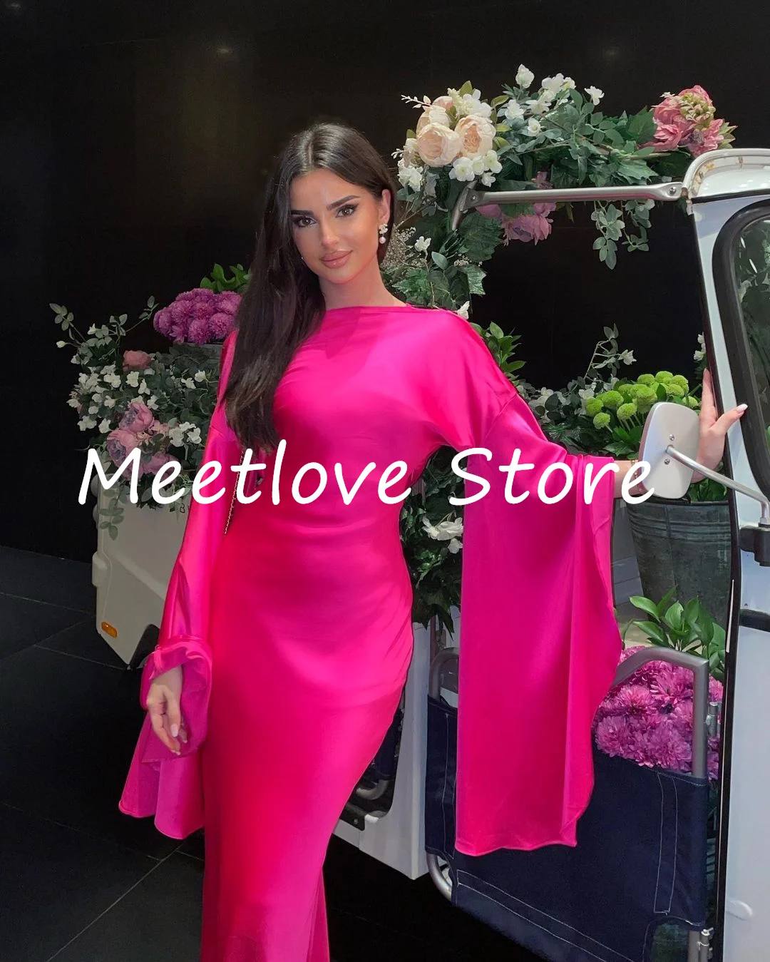 

Meetlove Zipper up Rose Red Sleeves Luxury evening dresses 2024 فستان حفلات الزفاف Formal occasion dresses Prom dresses