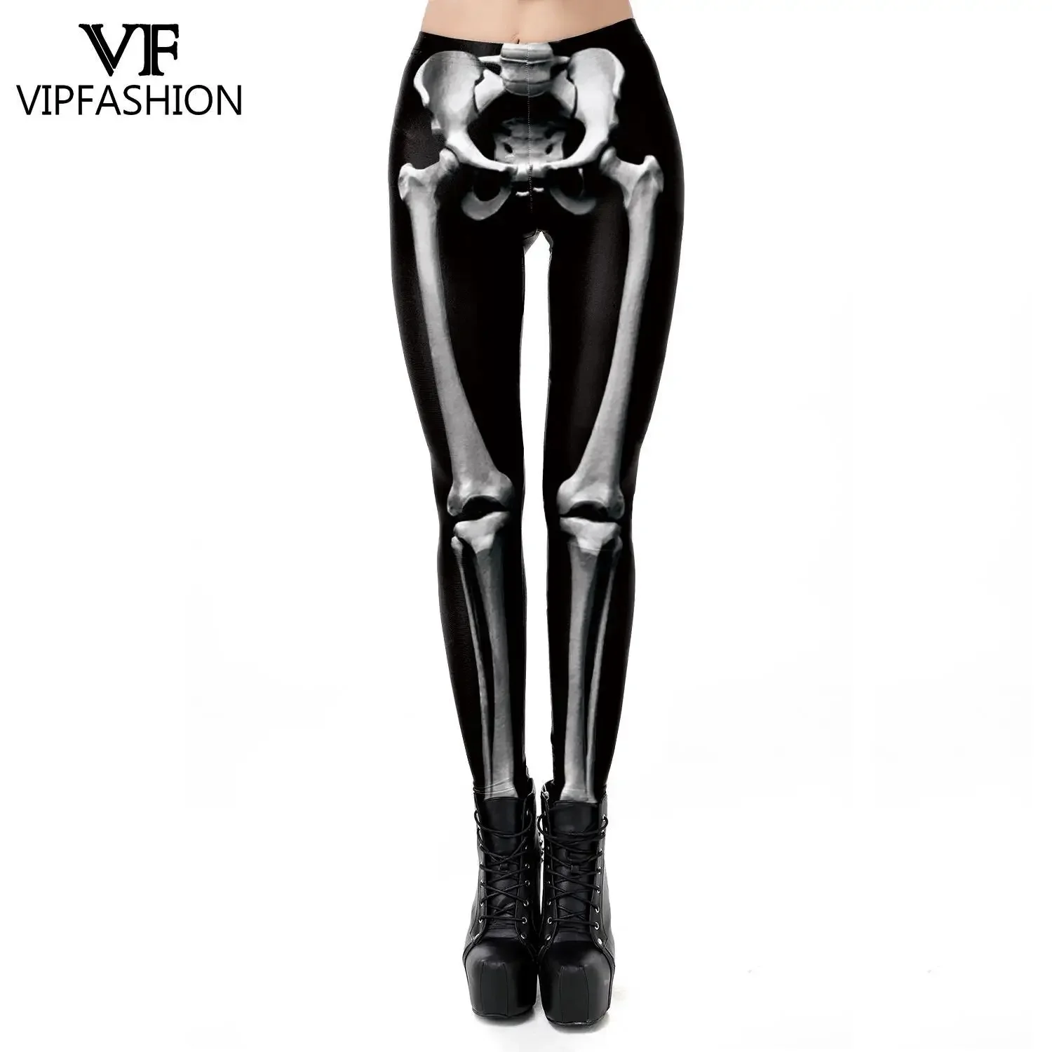 VIP FASHION Skull Leggings Woman Fancy Party Trousers Lady Punk Sexy Tights Carnival Purim Holiday Streetwear Mid Wasit Pants