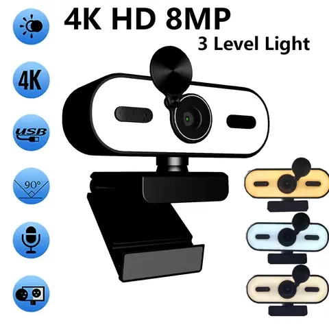 Mini kamera internetowa 4K 2K 1080P HD do laptopa PC z autofokusem 30 FPS Kamera internetowa USB z mikrofonem redukującym szumy i osłoną chroniącą prywatność Przenośna kamera internetowa