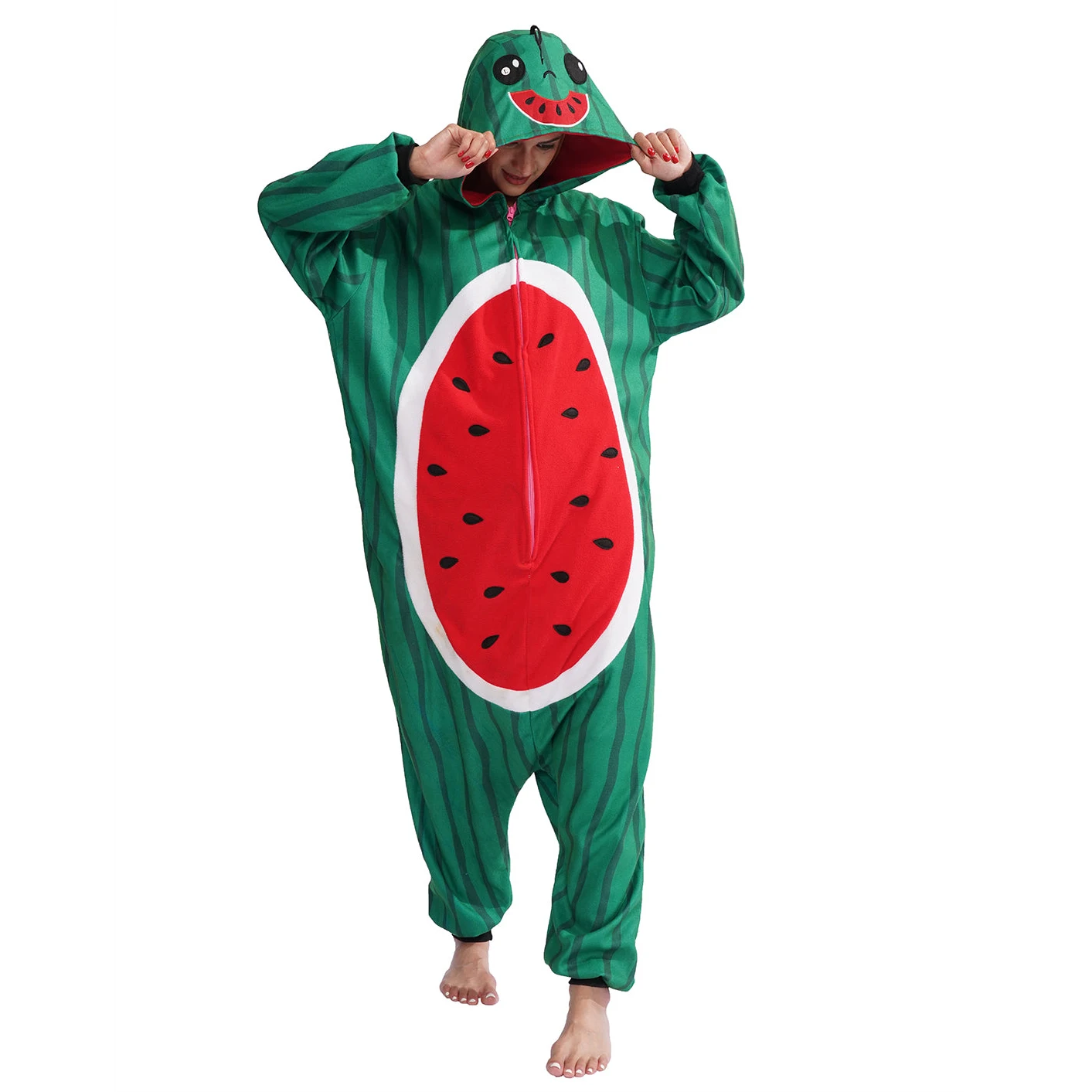 Kigurumi Onesie Watermelon Pajamas For Adult Women Men Cute Animal Fruit Pyjamas Homewear Halloween Cosplay Party Costume