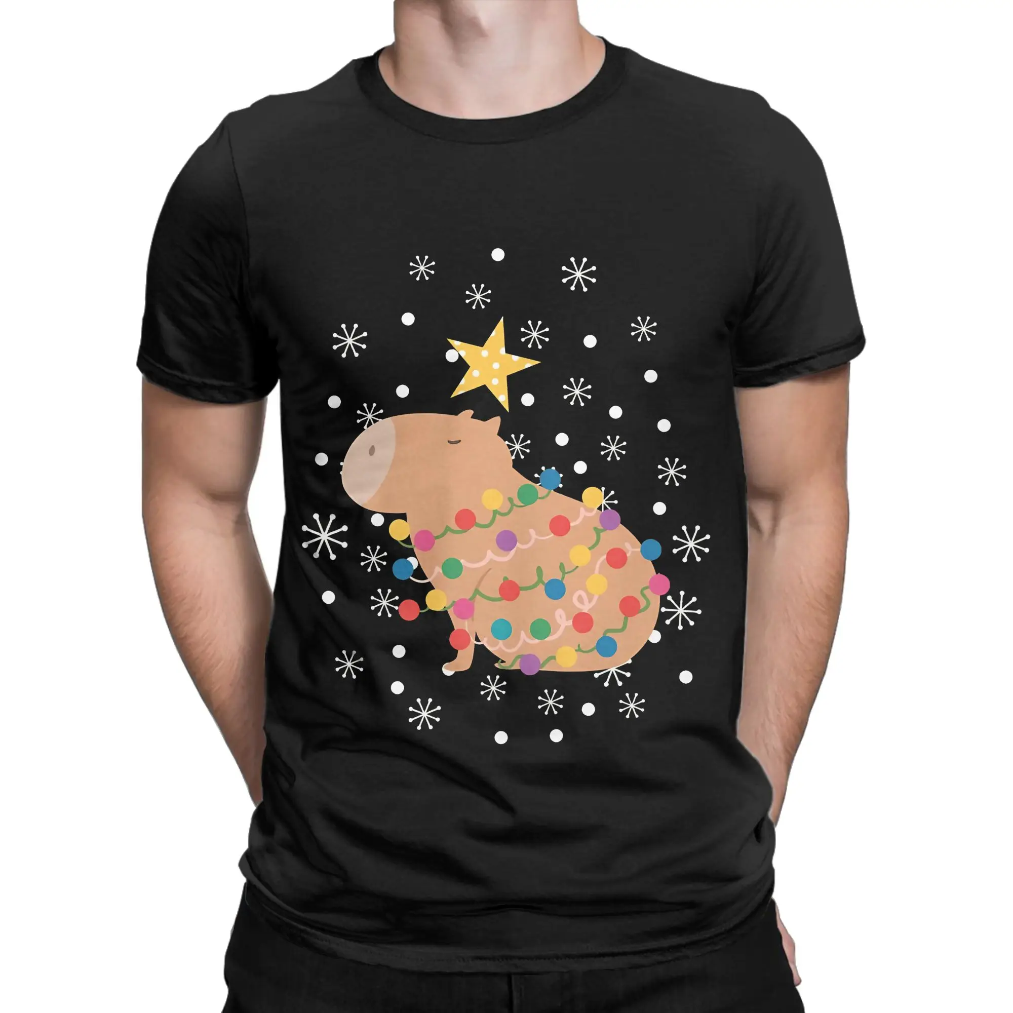 Capybara Christmas Tree Classic Shirt Funny Graphic 100% Cotton T-Shirt Merry Christmas Tops Tees For Men