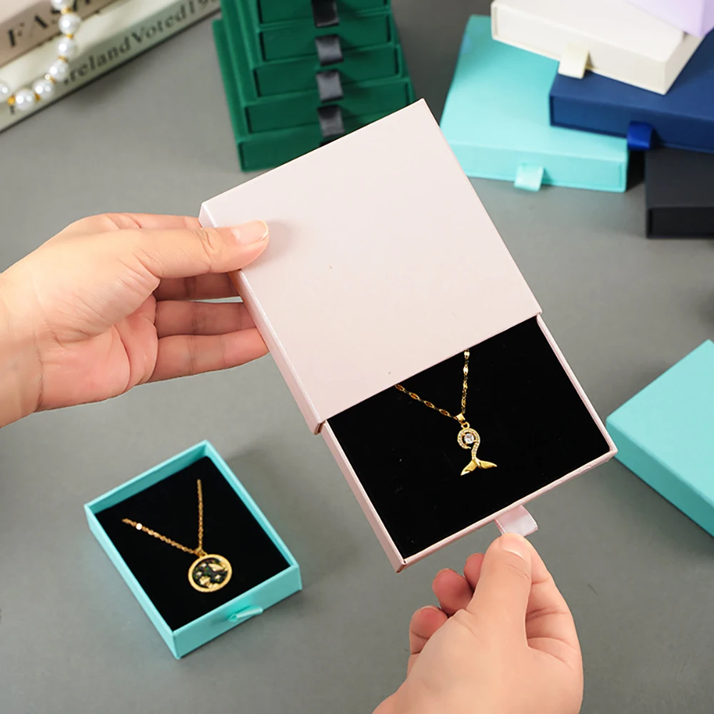 Drawer Jewelry Box Jewellery Packing Boxes Ring Earrings Pendant Necklace Bracelet Storage Carton Sliding Travel Organizer Case