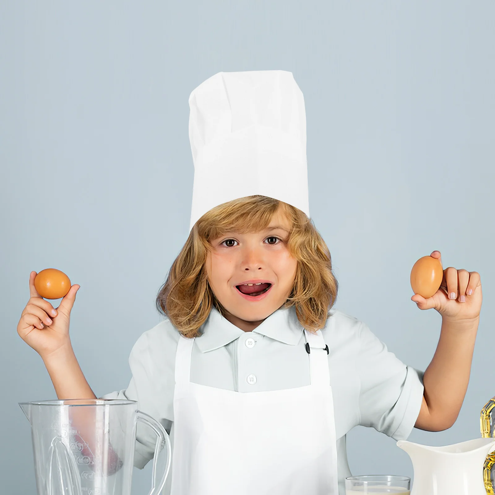 20 Stück weiße Kochmützen für Kinder, verstellbar, Einweg-Kochmützen aus Vliesstoff für Kinder, hohe Küchen-Backmütze