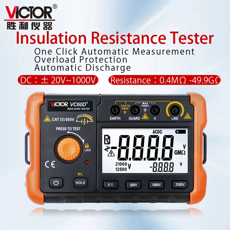 

VICTOR 60D+ displays in 2000 digits intelligent micro-insulation tester Short circuit measurement current more than 1 mA