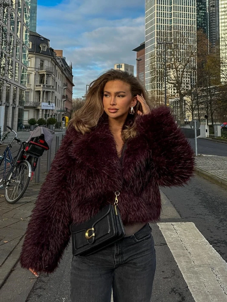 2024 New Chic Warm Fluffy Faux Fur Coats For Women Elegant Lapel Long Sleeve Cardigan Jackets Female Fashion Winter Streetwear ﻿