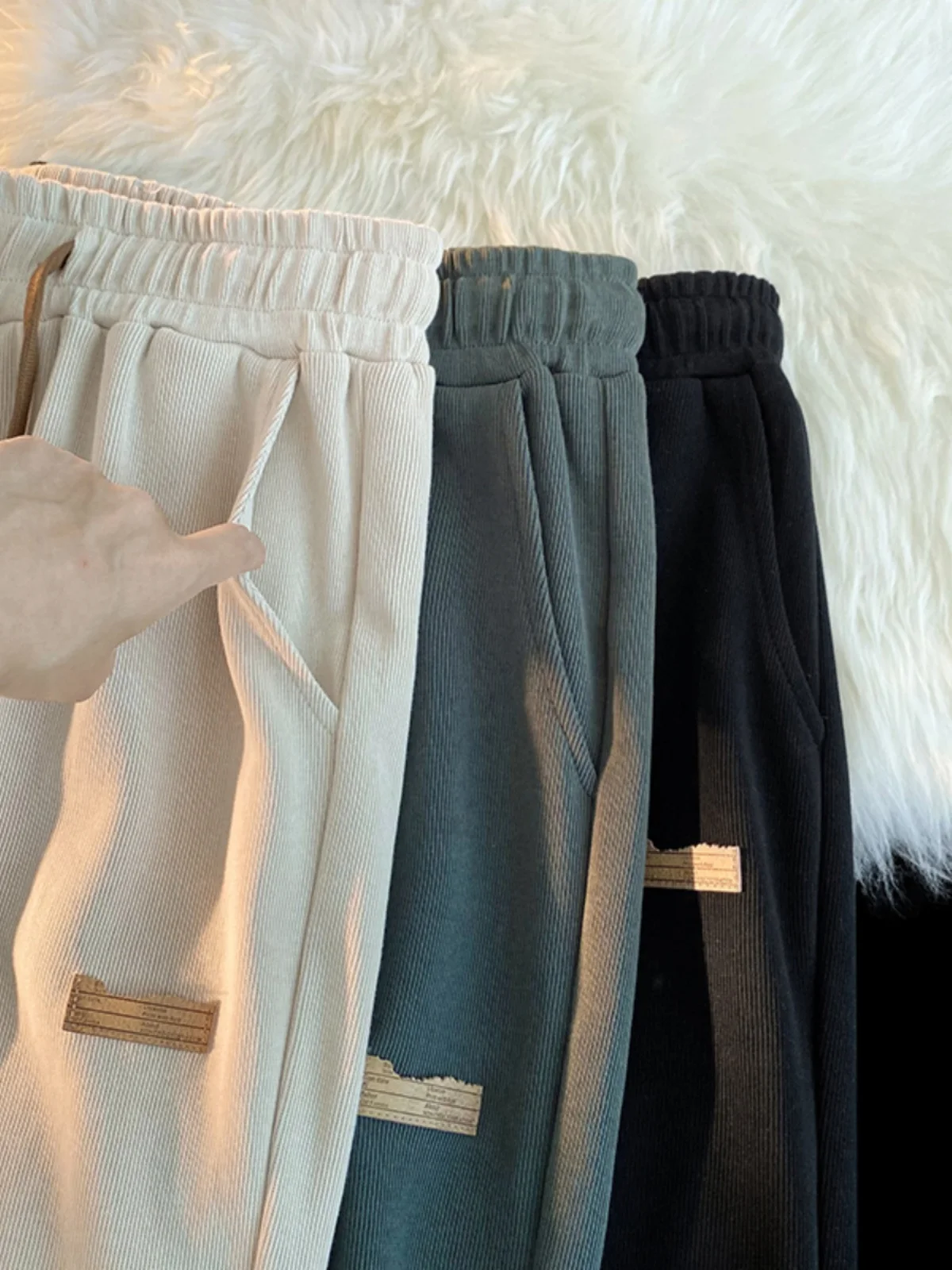 

Trendy Men's Straight Leg Pants Casual Long Trousers Spring Autumn Winter Fce Lined Sports Sweatpants Faionable Brand