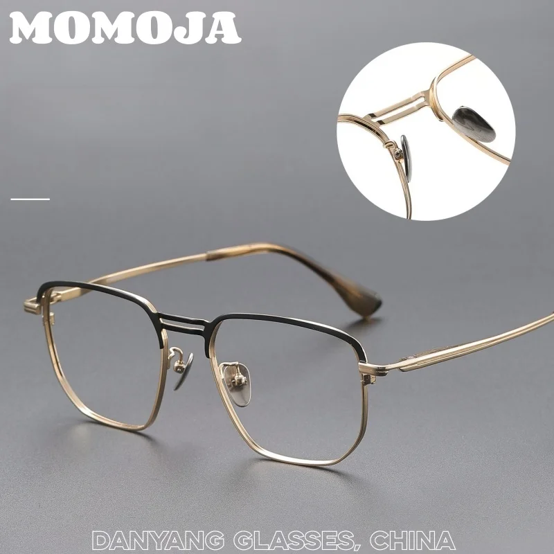 

MOMOJA Titanium Alloy Men Big Eyeglasses Ultra Light Polygonal Double Bridge Pilot High Quality Fashion Trendy Glasses Frame