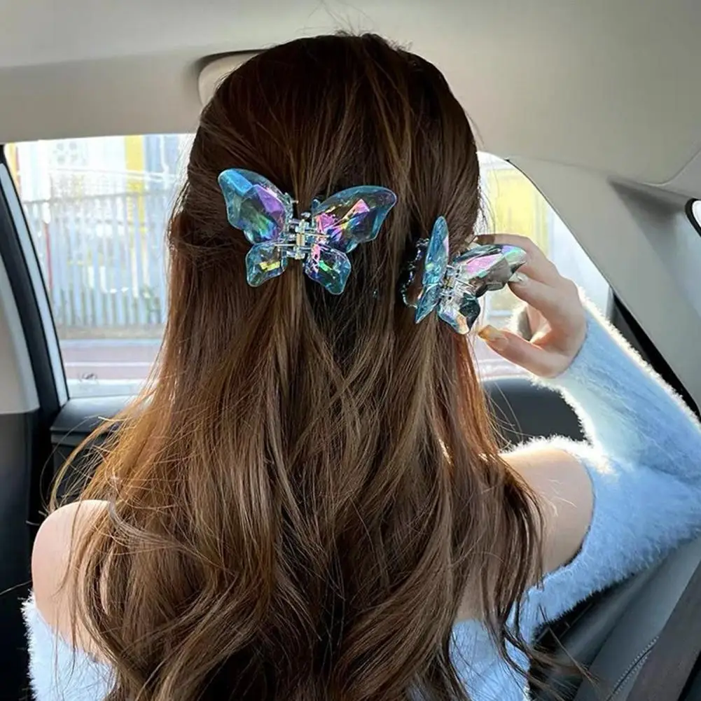 Women Hair Clip Butterflies Transparent Strong Claw Hair Grip Faux Crystal Female Hair Claw Hair Catch Clamp Hair Accessories