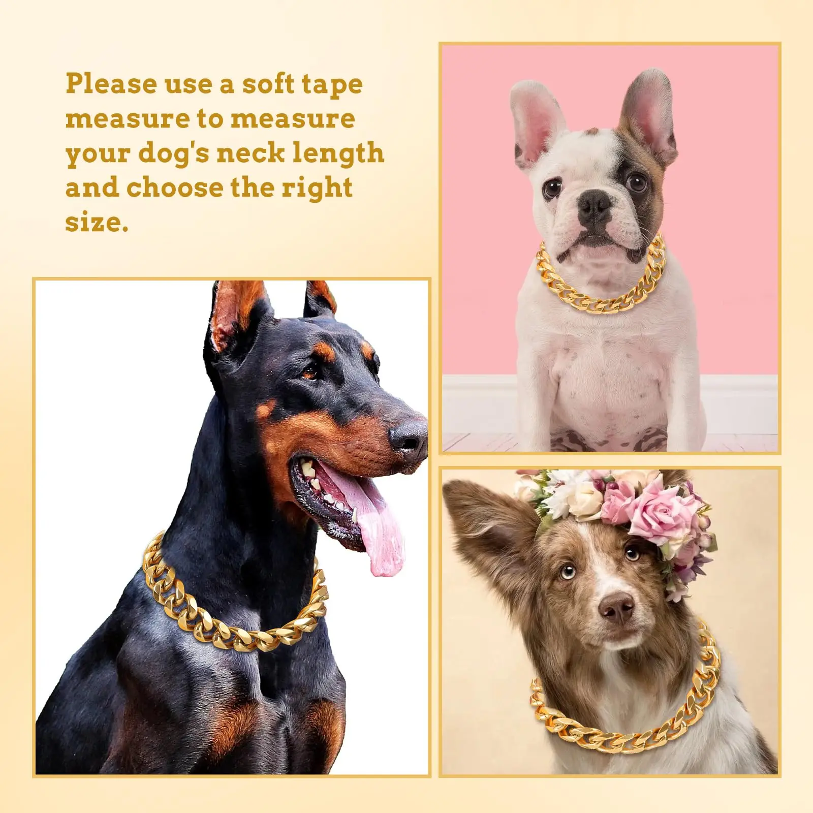 Stainless Steel 19MM Gold Dog Chain Collar Chew Proof Pet Chains Collars for Large Dog