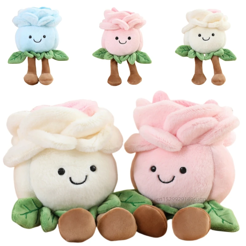 22cm Cartoon With Legs Rose Flower Plush Doll Pink Blue White Rose Plant Potted Plush Toy Home Decoration Gift For Children