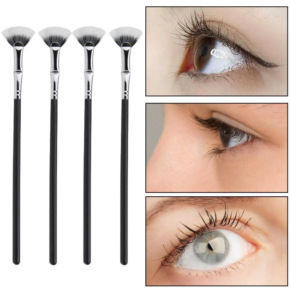 4Pcs Eyelash Brush Long Handle Scalloped Soft Bristles Lash Separator Brush Mascara Fan Brush Women Girls Eye Makeup Tool