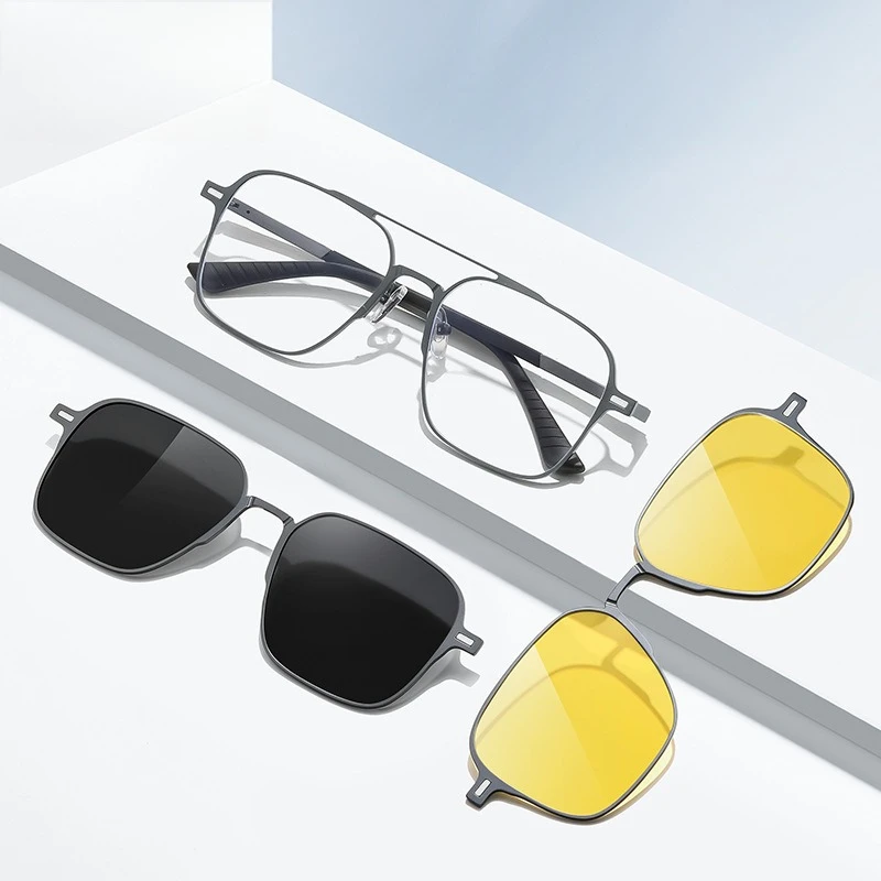 

Мужские алюминиево-магниевые солнцезащитные очки 3-в-1, поляризационные солнцезащитные очки с магнитным чехлом, могут быть оснащены оправой для очков для близорукости