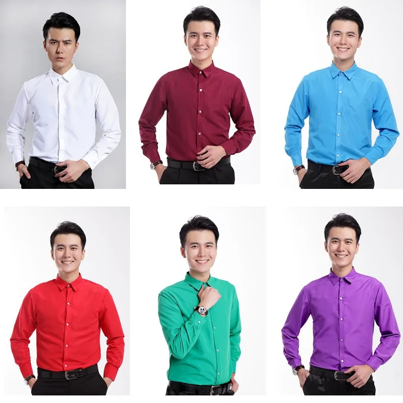 

Men Shirt Men Colored Shirt Stage Costumes Graduation Season Photograph Chorus Long Sleeves Solid Color Shirt Photograph