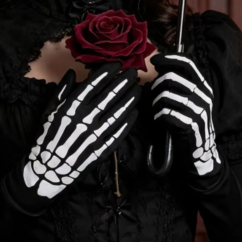 Halloween Bone Skeleton Short Gloves Ghost Cosplay Gloves Party Stage Costume Accessory