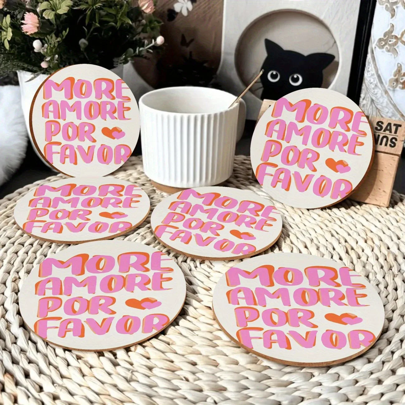 6 Pieces - Wooden Coasters, Anti Slip and Heat-Resistant Dining Table Decorations, Coffee Shop Restaurant Gifts