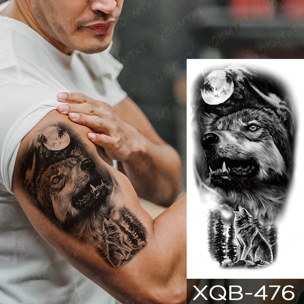 Waterproof Temporary Tattoo Stickers Fox Lion Tiger Wolf Peony Rose Flowers Leaf Flash Tatto Women Men Body Art Arm Fake Tattoos