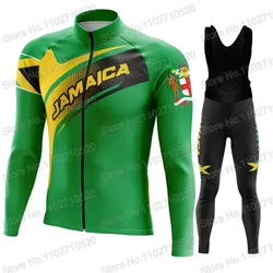 Team JAMAICA Cycling Jersey 2023 Set Long Sleeve Retro Green Long Sleeve Vintage Clothing Road Race Bike Jacket Suit MTB Maillot