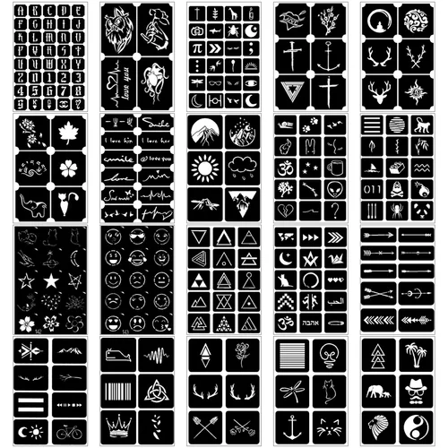 Imagen 2 del producto Juego de 20 plantillas de tatuaje con animales, flores, ciervos y gatitos, mariposas, juego de plantillas de tatuaje de moda, se puede utilizar para pintura en aerosol, pasta de jugo Diy, operación de tatuaje permanente, para arte corporal, bricolaje colorido pintado a mano, entretenimiento y festivales de danza de graduación