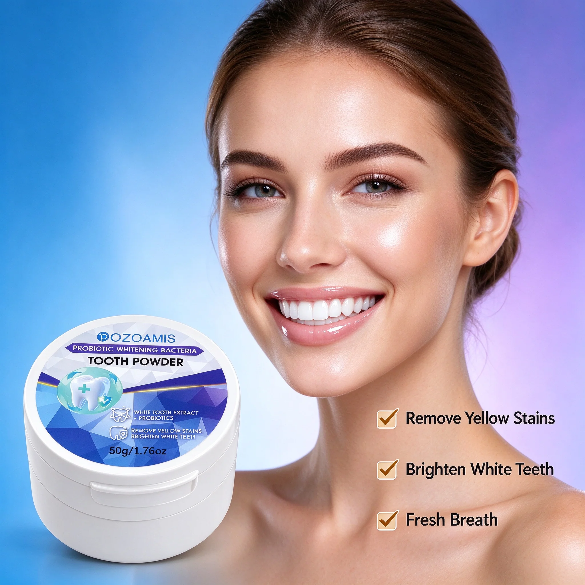 Cold Light Whitening Tooth Powder with 10% Hydroxyapatite, Enamel Repair, New Formula, Mint Flavor, Odor Control
