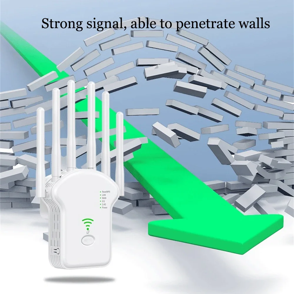 1200Mbps Wireless WiFi Repeater สัญญาณ WiFi Repeater Extender High Gain 6 เสาอากาศ Dual-Band 2.4G 5G เครื่องขยายเสียงเครือข่าย WPS Router