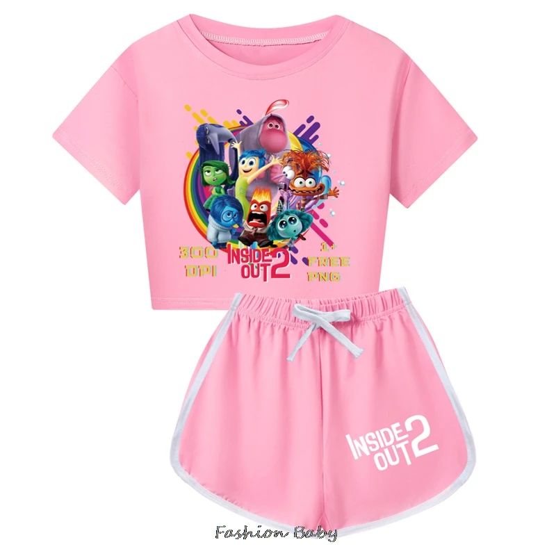 Summer inside out2 Cartoon Sport Shorts Set Soft Pajamas Children Short Sleeve Set Summer Sport Clothes Girls Gift Gym Suit Gift