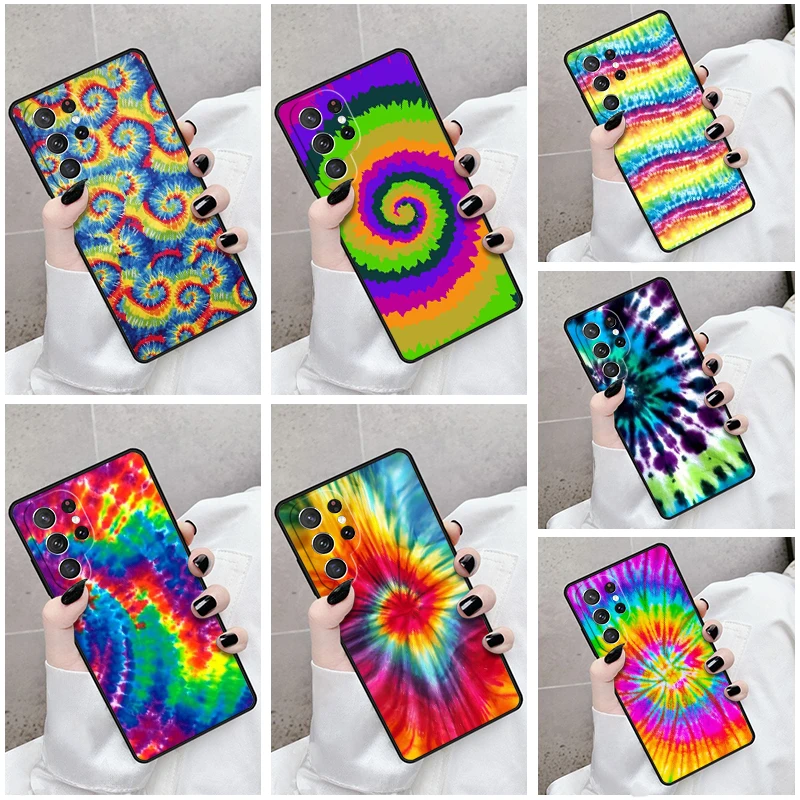 Phone Case For Samsung Galaxy S24 S23 S21fe S22 Ultra Plus Note 10 20 S8 S9 S10 Cover Tie Dye Rainbow Swirl