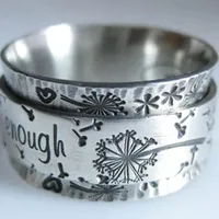 Retro Silver Color Engraved Wide Ring Lettering I Am Enough Inspiration Rings for Men Women Punk Party Jewelry Anillos De Bodas