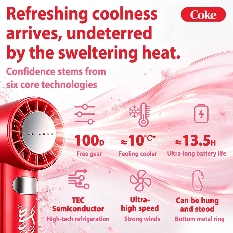 Coca Cola Portable Turbo Handheld Fan with Semiconductor Ice Sensation 5-Level Variable Speed Mini Air Cooler for Outdoor Use view 5