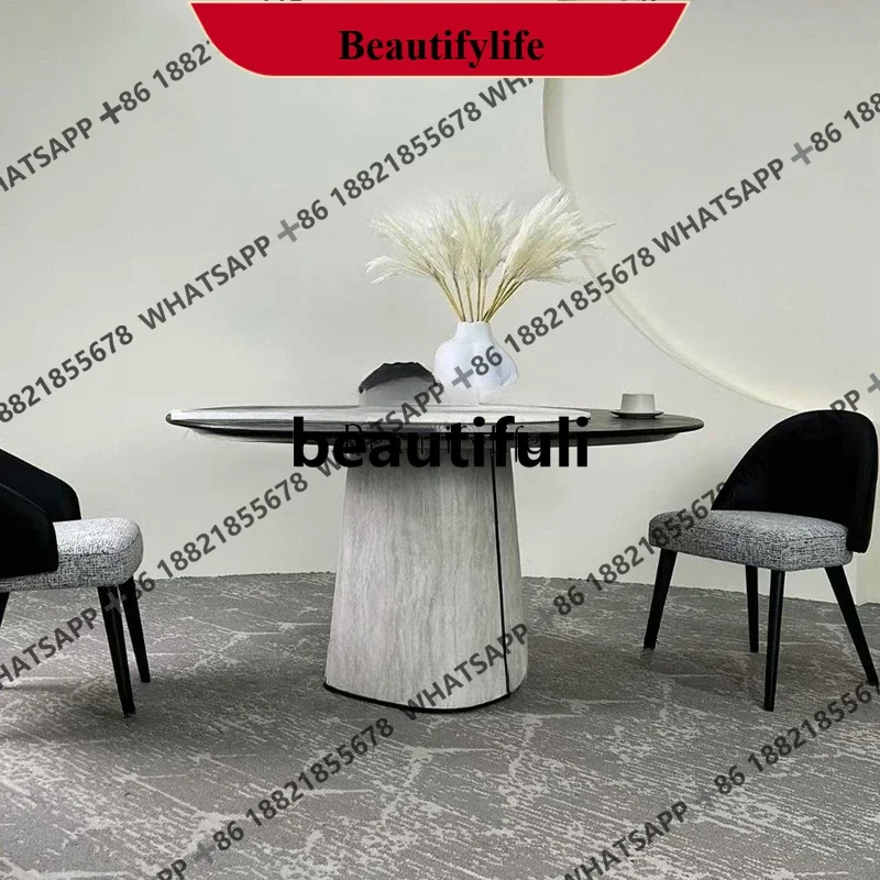 

Q178 Italian Minimalist Natural Luxury Stone Large Round Dining Table and Chairs Modern Simple High-end Customization