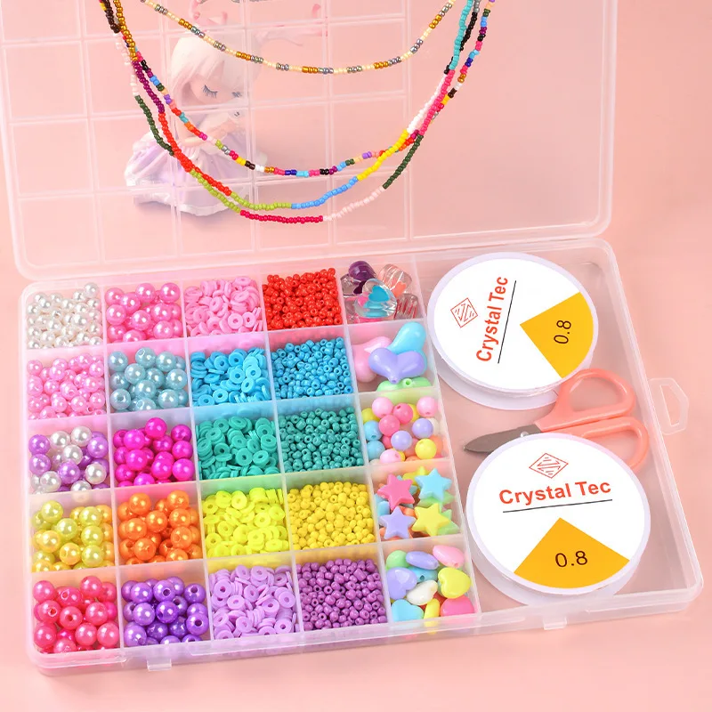 25 Grids Acrylic Beads Set Rainbow Color Beads For Bracelet Necklce Making Beads Jewelry Making Kits Girls DIY Accessories