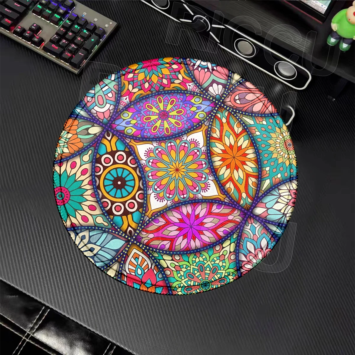 Bohemian Mandala Small Mouse Pad Flowers Round Desk Mat Non-Slip Rubber Base Gaming Mousepad Stitch Edge Office PC Accessories ﻿