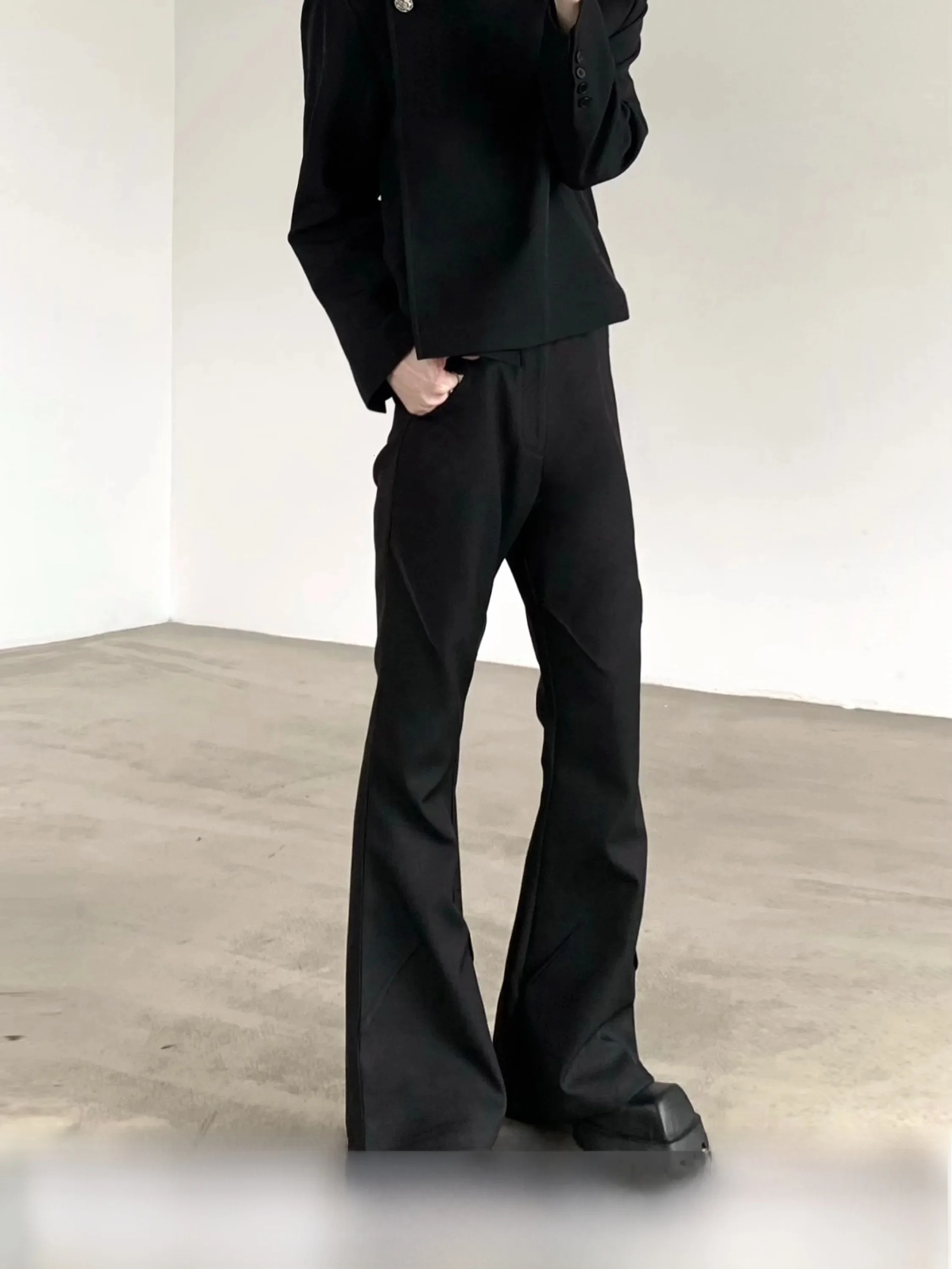 Cleanfit High Waist Flared Casual Commute Men's Pants Dark Splitting Hand Ironed Pleats Comfortable Composite Fabric
