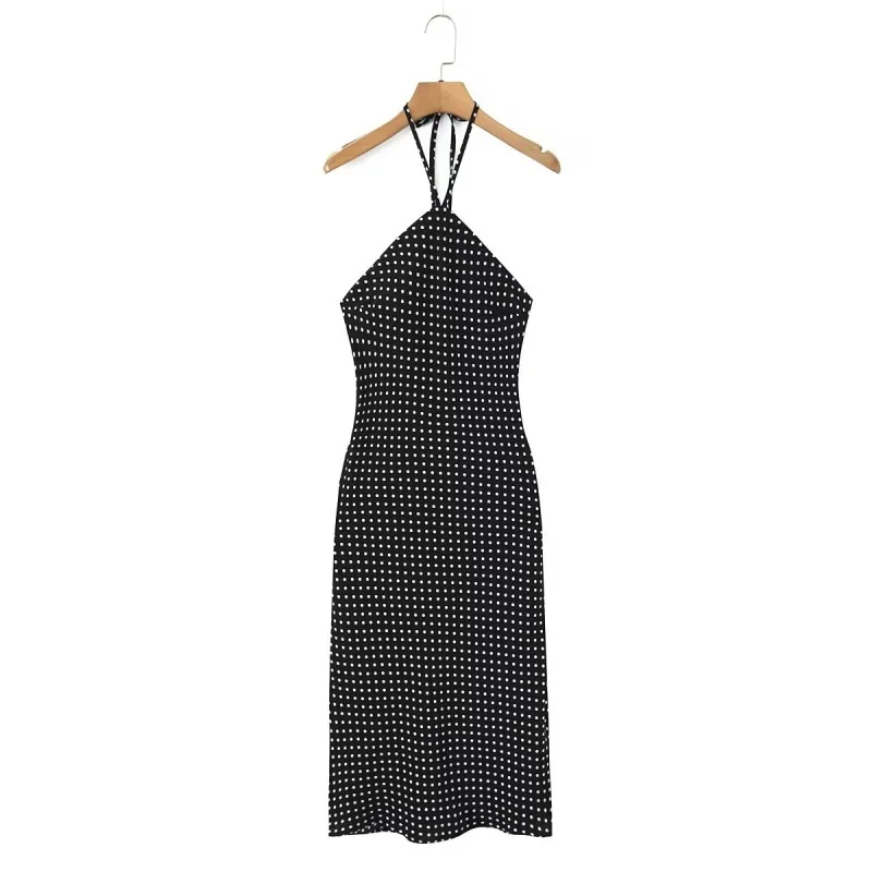 

Сексуальное ретро-платье в горошек с бретельками для женщин, облегающее, миди, в стиле «Spicy Girl», сексуальное, с тонкими бретелями, для дам