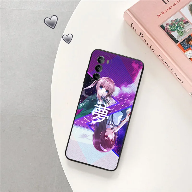 Silicone Black Phone Case for Motorola G72 G53 G73 G9 G50 G51 G60 G71 G22 G32 G52 Vaporwave Girl Anime Moto Edge 30 20 40 Cover