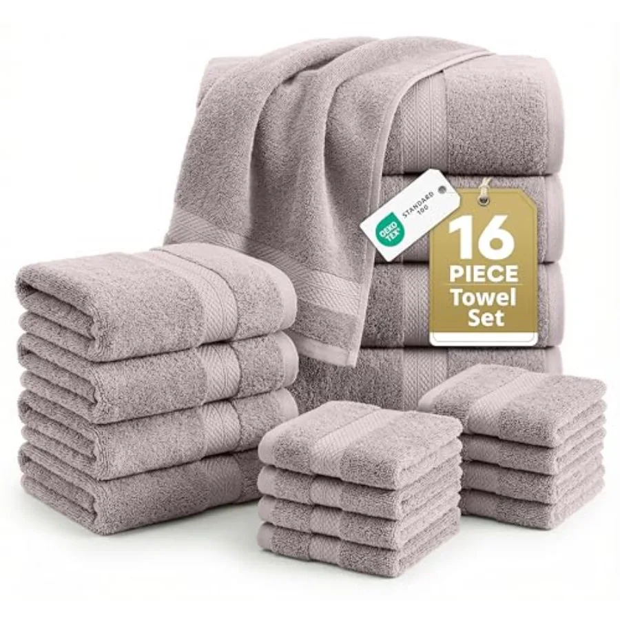 

Bathroom towel set - 100 ring spun cotton - platinum - soft, quick dry highly absorbent - 4 bath, 8 wash cloths, 4 hand towels