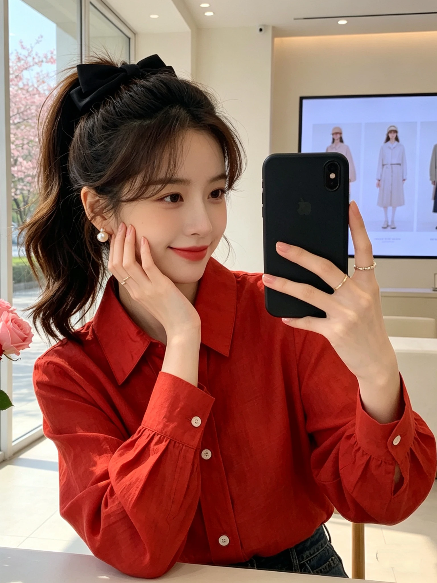 

Loose Fit Long Sleeve Red Shirt Women's Summer Spring Sun Protection Shirt Slouchy Style Casual Loose Shirt Slimming Effect