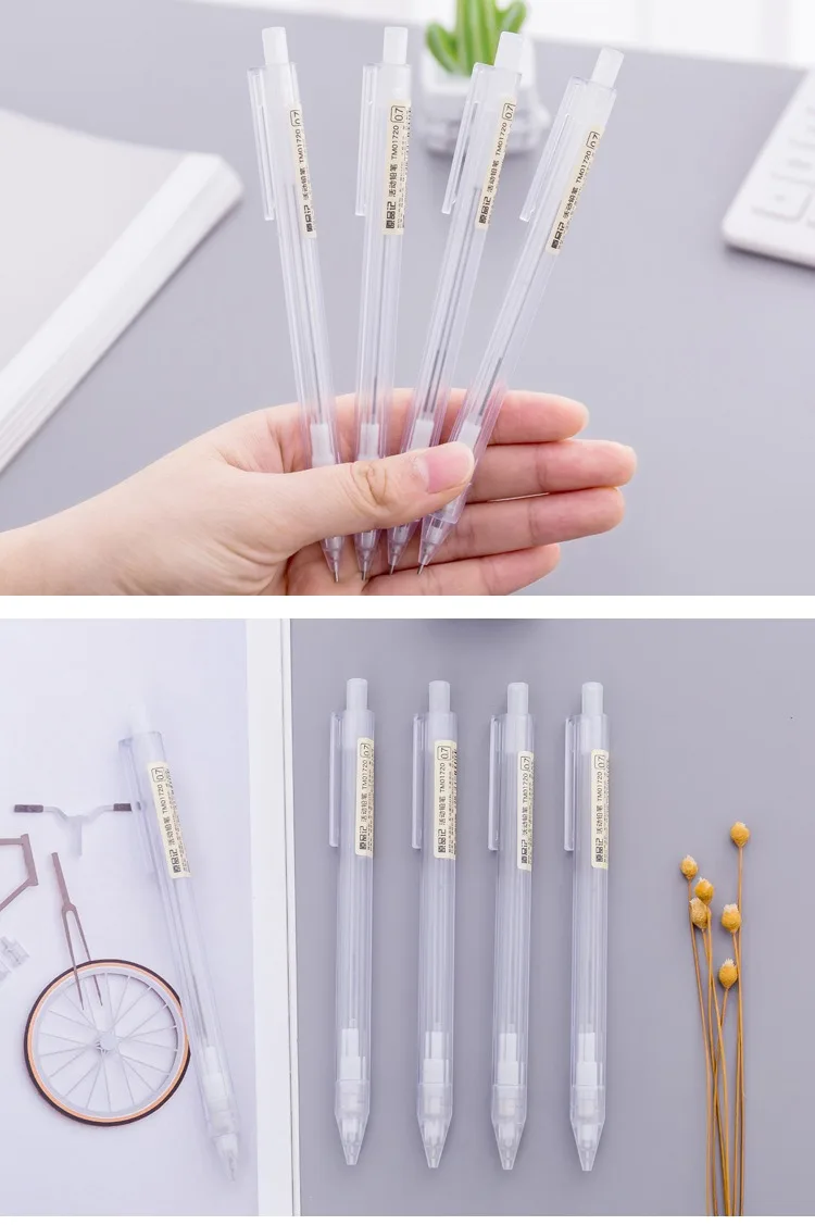 5 Teile/satz Druckbleistift Weiß Einfacher Automatischer Stift 0,5/0,7 mm für Studenten Schulbedarf Bürozubehör Schreibwaren – Detail 12