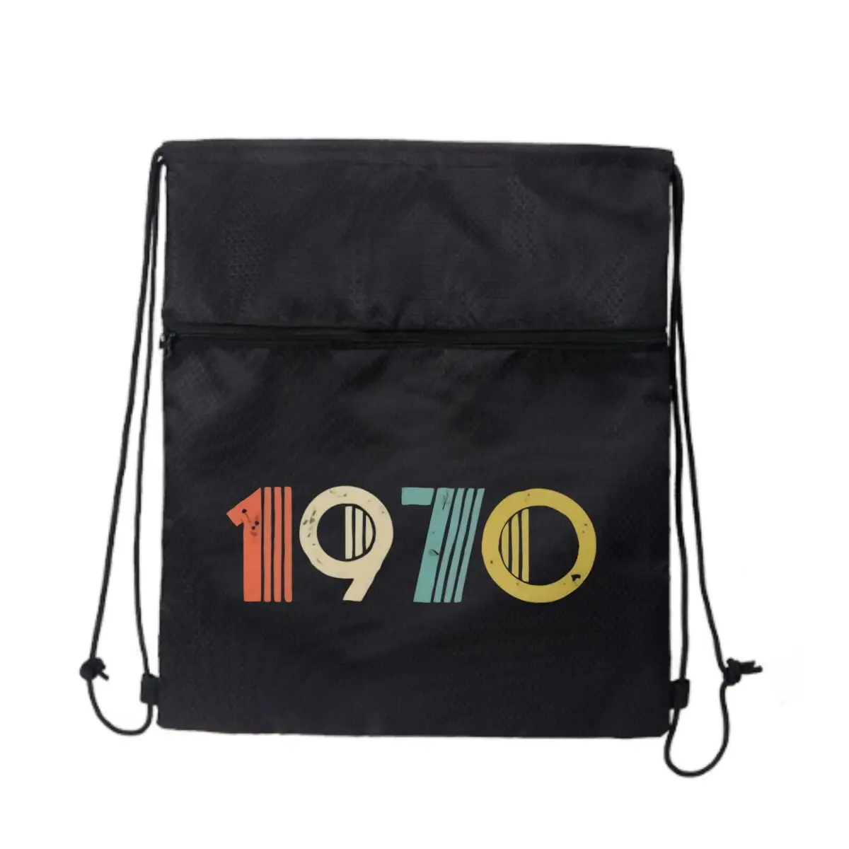 

1970. Черная сверхлегкая уличная сумка на молнии на шнурке в стиле ретро, идеально подходящая для коротких походов.