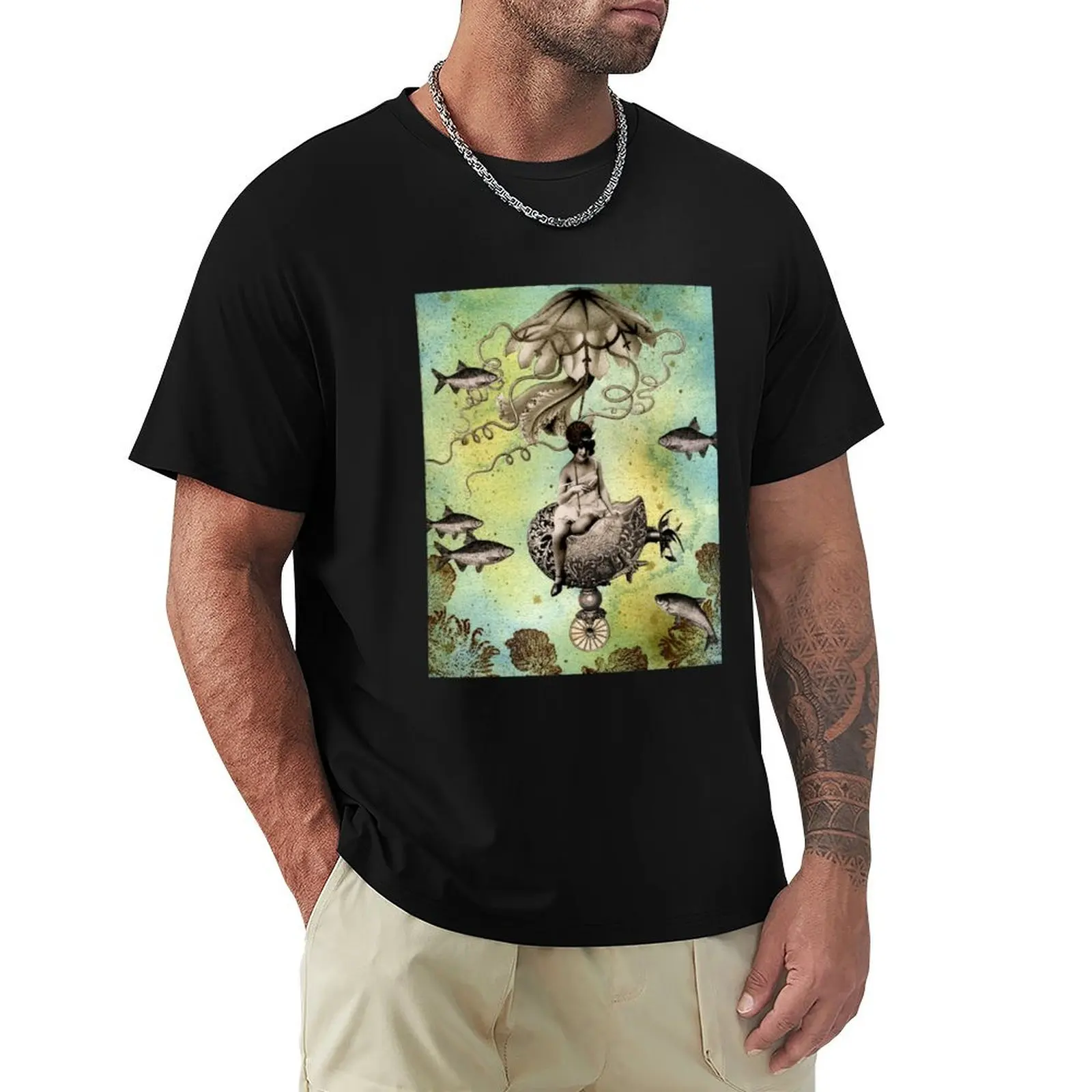 Undersea Steampunk: Aurelia & her Jelly Cruiser T-Shirt vintage clothes oversized cotton t shirt men