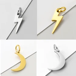 10pcs/Lot Stainless Steel Mirror Polish Lightning Charms Moon Pendants for DIY Jewelry Making Accessories