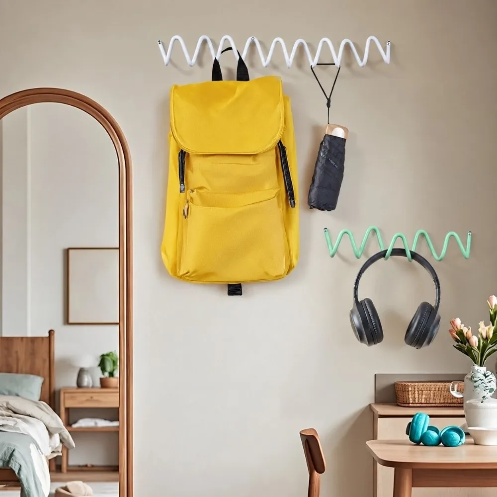 3/4/5 Hooks Metal Wall Hook Minimalist Wavy Shape Sundries Storage Holder Wall Mounted Waterproof Background Decorative Hook