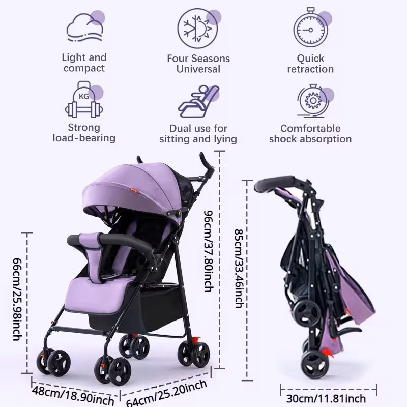 Baby Lightweight Stroller Storage Basket Foldable Infant Strolling Cart with Canopy 360° Universal Wheels Adjustable Backrest