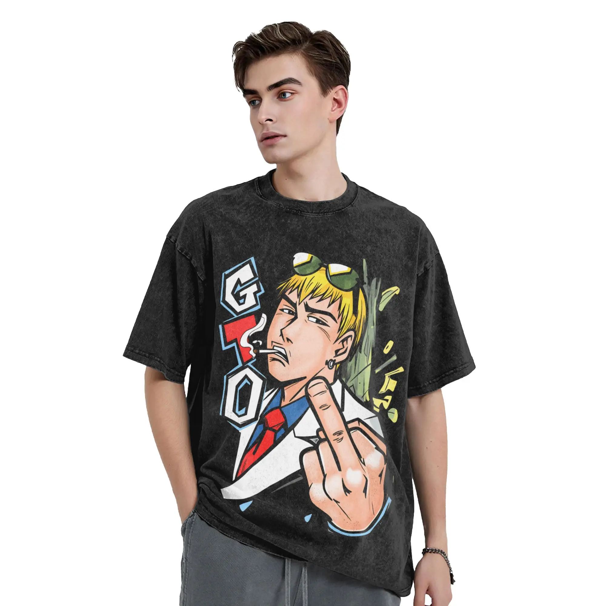 GTO Anime Great Teacher Onizuka  Washed T-Shirt Men  Y2K  Casual T-Shirts Beach O Neck Fashion Tee Shirt Print Big Size Clothing