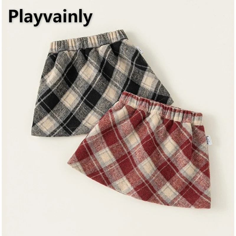幼児女の子ファッションチェック柄スカート春と秋のための弾性ウエストヴィンテージスタイル子供-a-ラインミニスカート子供服-q4027
